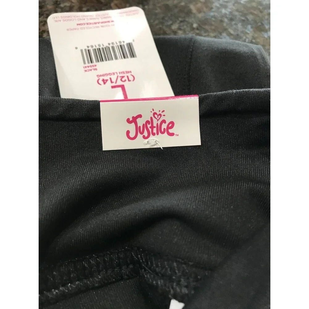 NWT Justice Active Girls‎ Black High Waist Leggings Pocket Cut Out Size 12/14